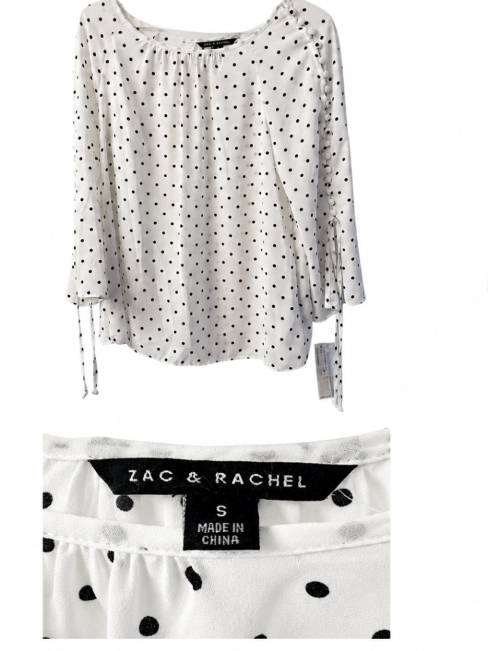 NWT Zac & Rachel White Black Polka Dot Blouse Size Small